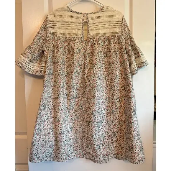 English Factory Floral Lace Trim Shift Babydoll Mini Dress Bell Sleeves Size XS - Picture 3 of 9